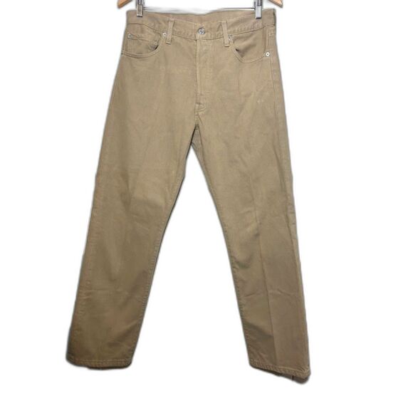 Levi's 501 Jeans Tan Khaki Straight Leg size 33 Minimalist Fall Denim preppy - Picture 1 of 8